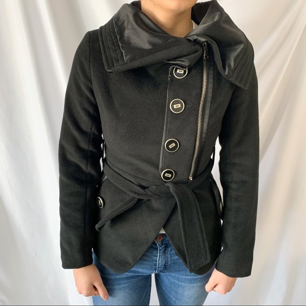Ciao Milano Black Shawl Neck Wrap Style Pea Asymmetrical Coat Size Extra Small